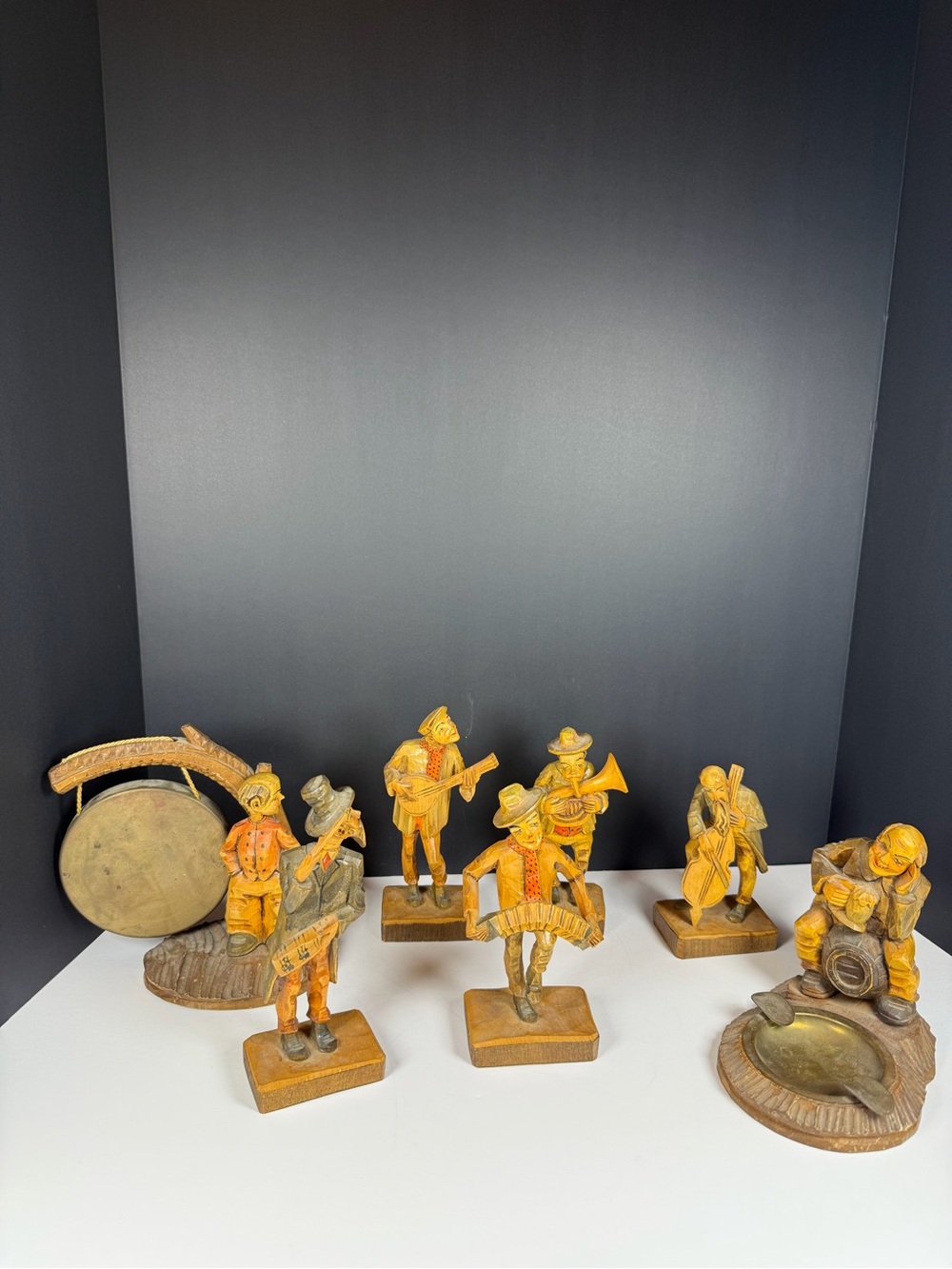 Vintage Hand Carved Solid Wood Hobo Band Musician Figurine Set of 6